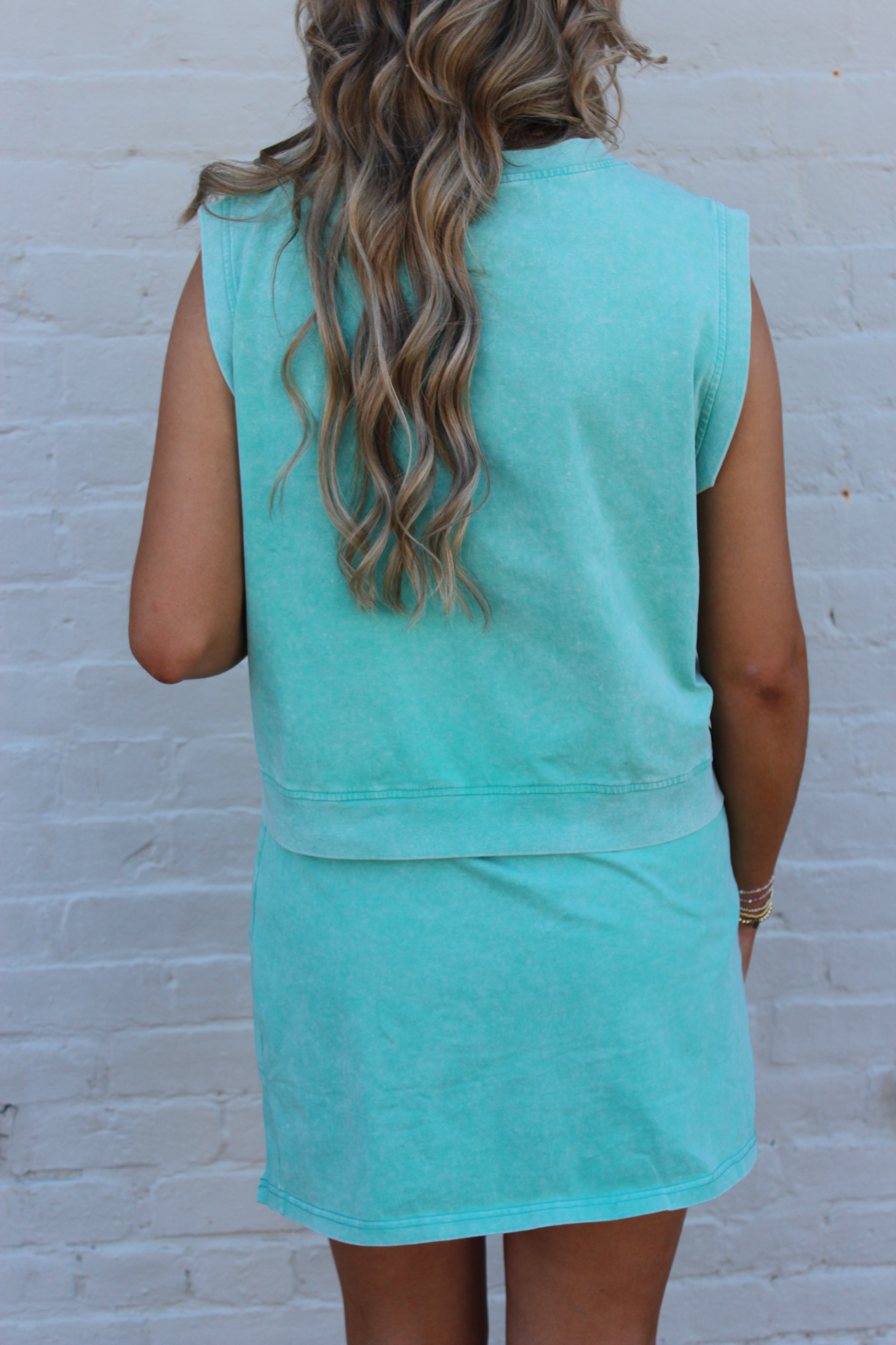 Mineral-Wash Tank Top and Lined Split Skirt 2-Piece Set