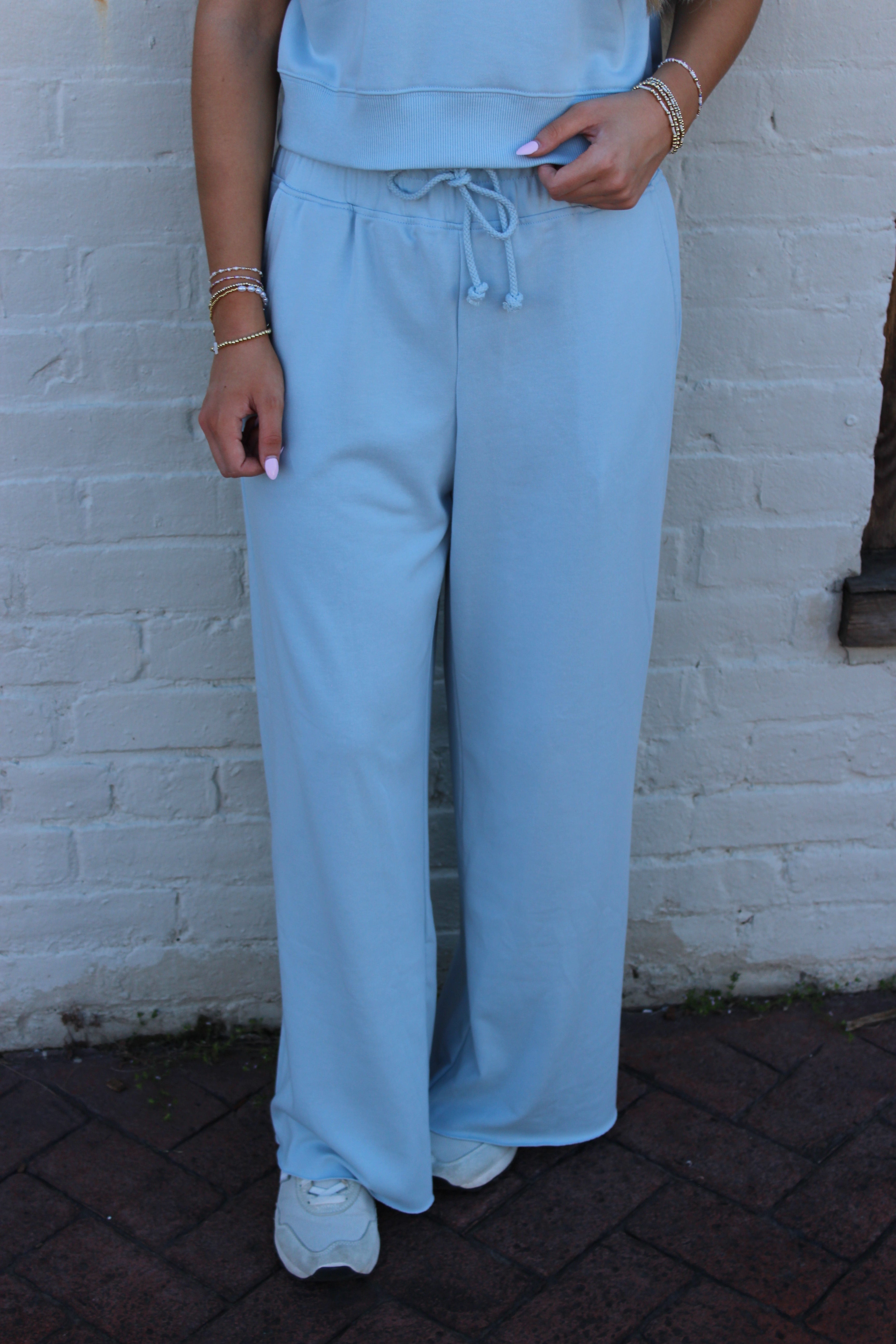 Color Loose Tee Drawstring Wide Leg Pants 2pcs Outfit