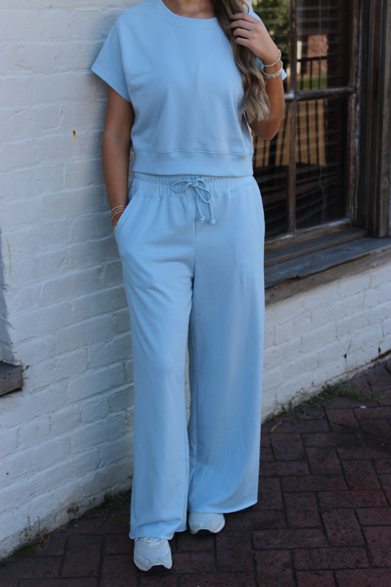 Color Loose Tee Drawstring Wide Leg Pants 2pcs Outfit