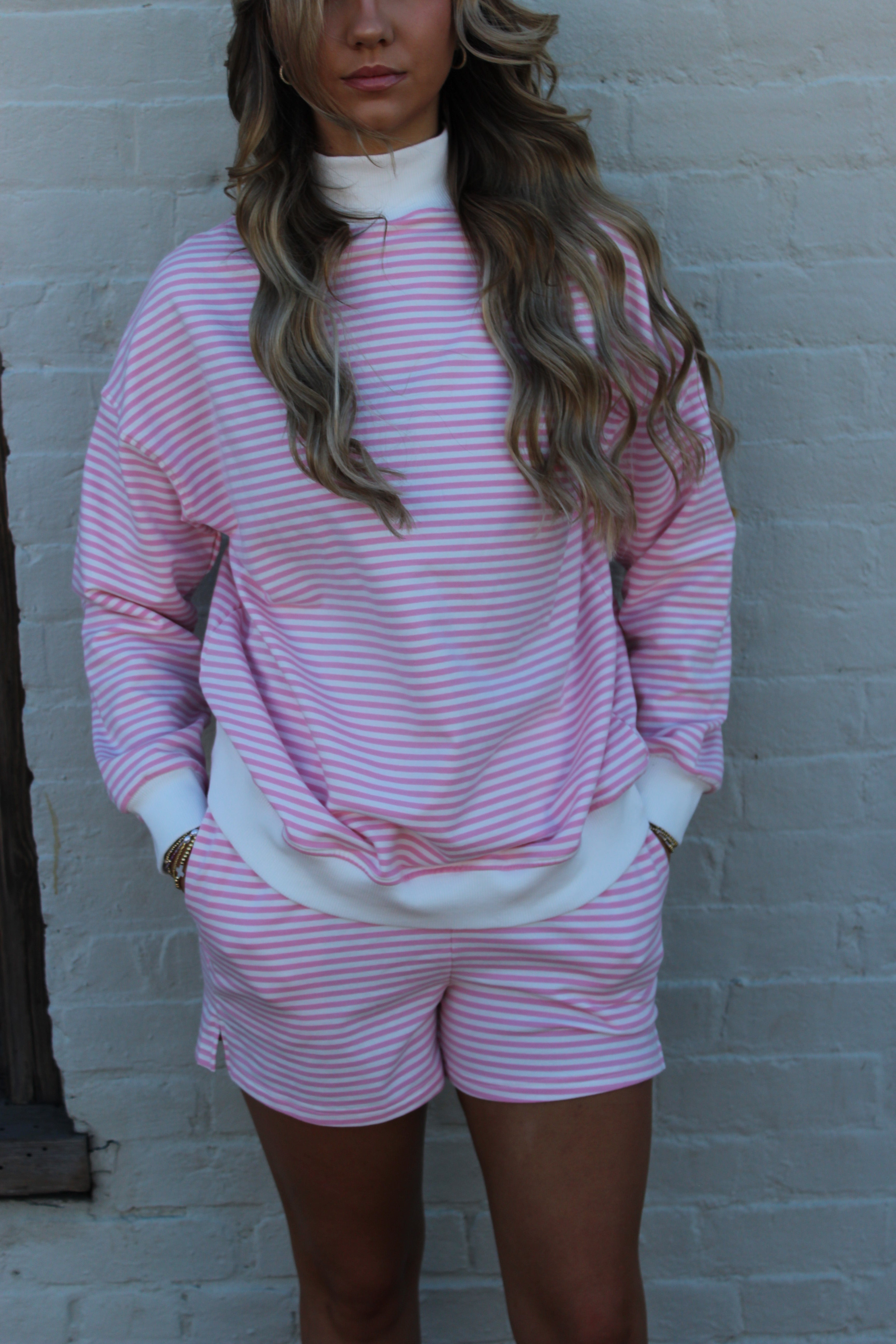 Stripe Oversize Sweatshirt and Shorts Set (S-XL)