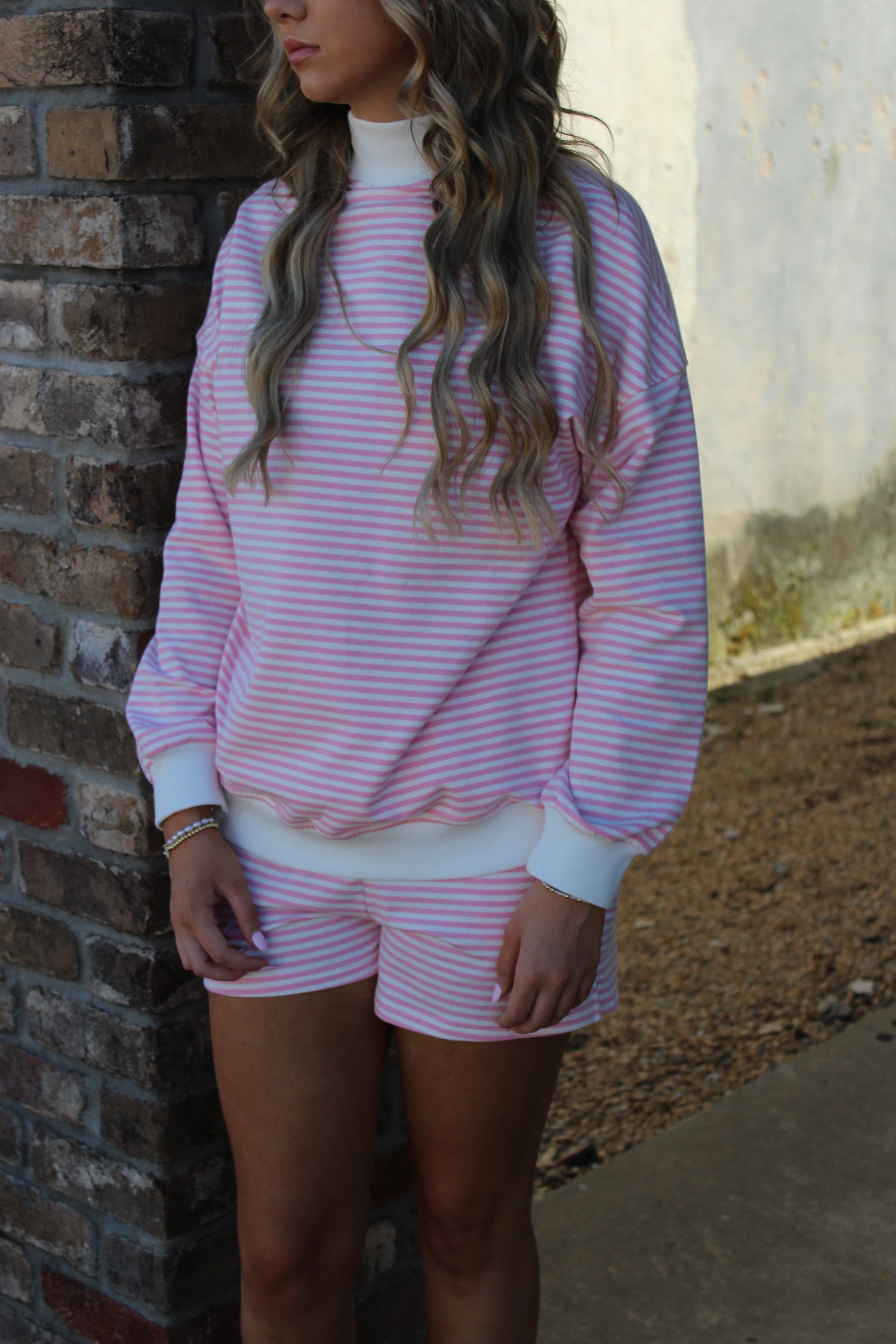 Stripe Oversize Sweatshirt and Shorts Set (S-XL)