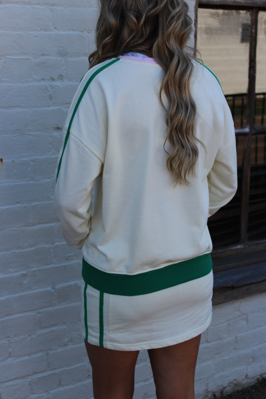 Ribbed Colorblock Sporty Pullover Mini Skirt 2pcs Set